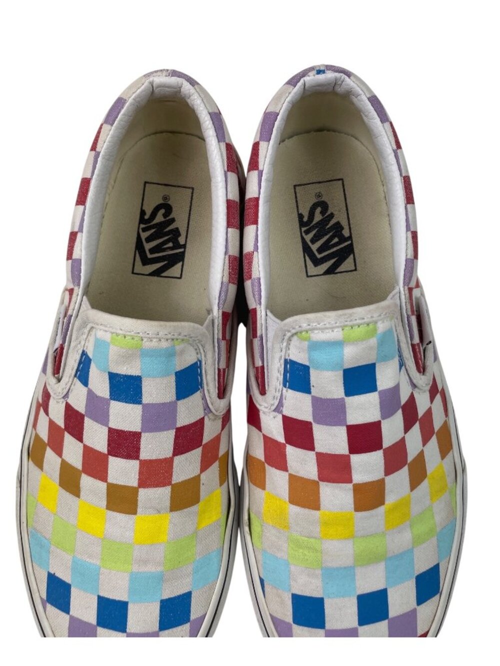 Vans Classic Slip-On Rainbow Checkerboard Sneakers Men 6.5 Women 8 Canvas Shoes - Picture 7 of 11